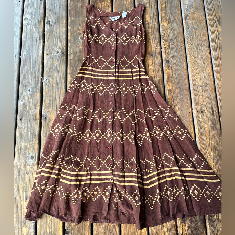 DKNY Vintage Brown Linen Dress size 4